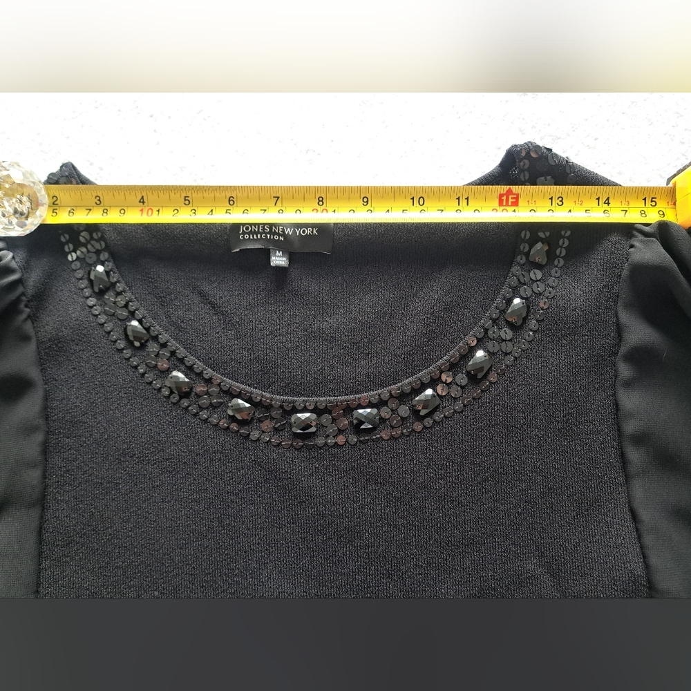 Jones New York Black Beaded Flutter Sleeve Top - Picture 4 of 10